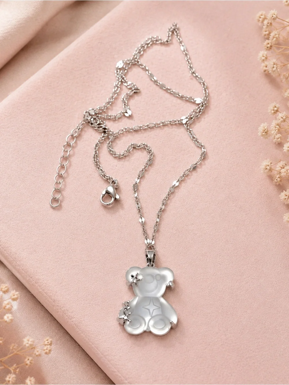 Silver Bear Pendant Necklace Steel 316L